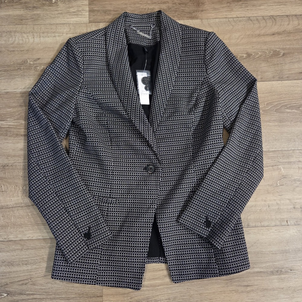 WHITE HOUSE BLACK MARKET Check Blazer Jacket Womens Size 8 Single Button NWT